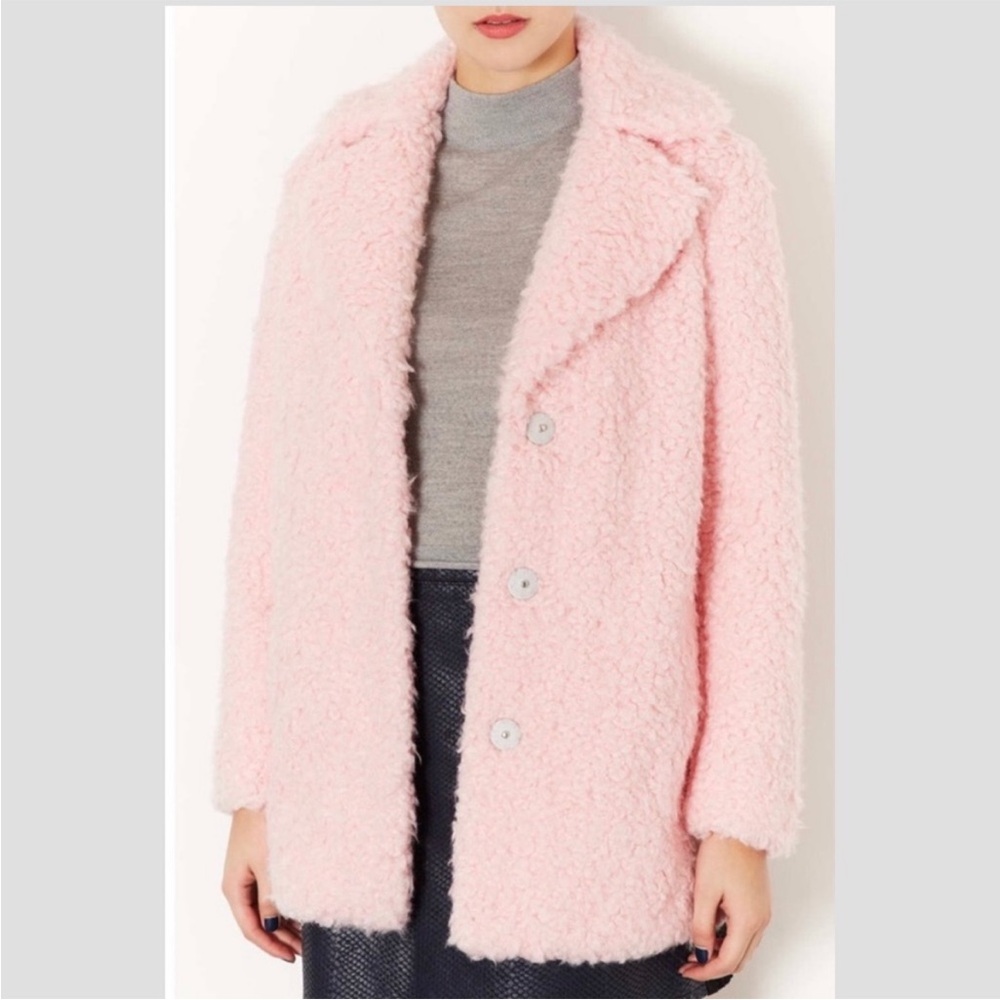 TOPSHOP Pink Teddybear Coat Size 6